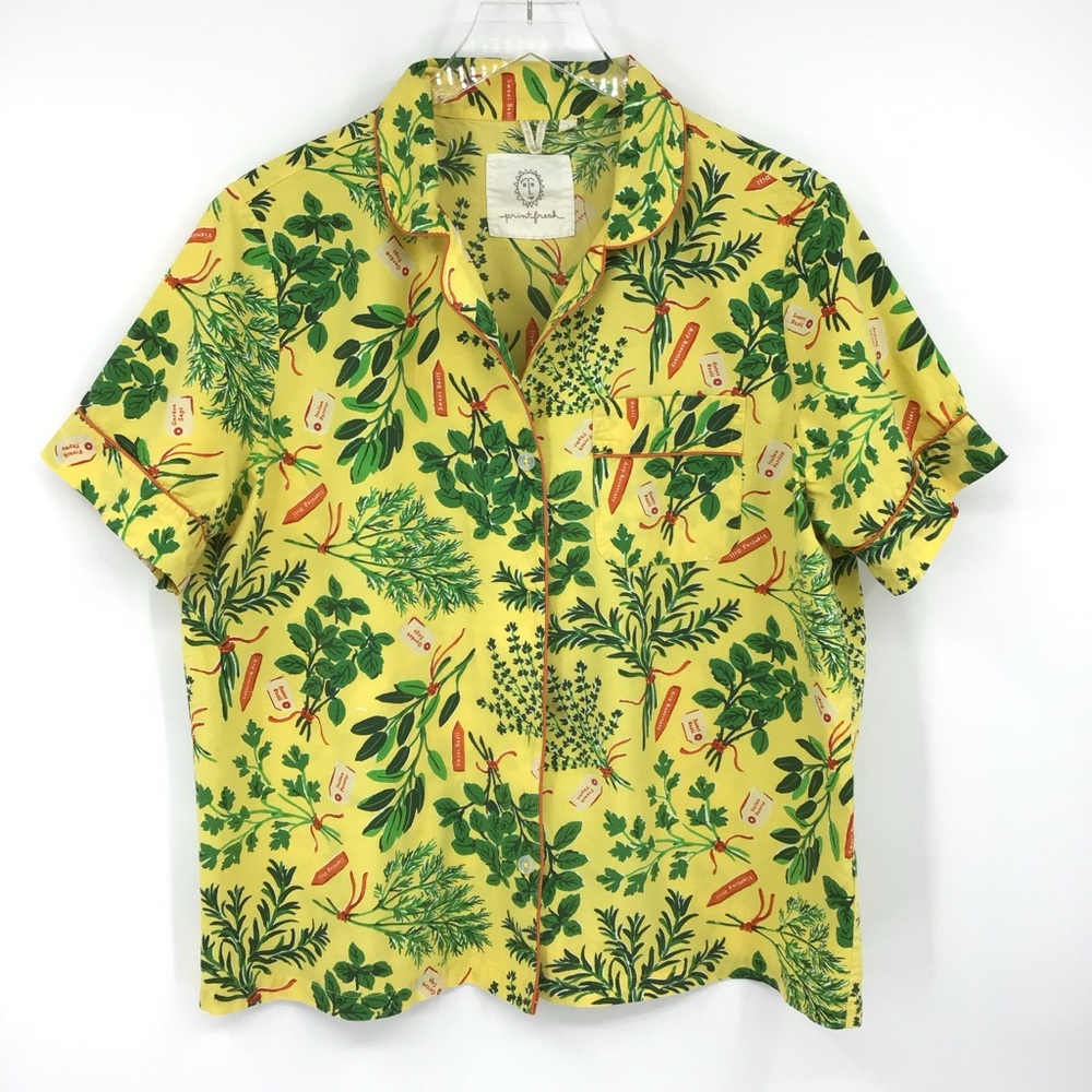 Print Fresh Short Pajama Set in Citrine Herb Garden - Picture 2 of 14